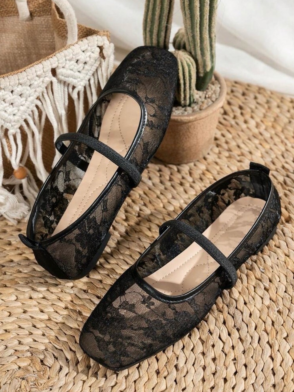 Women’s Black Lace Flats with Black Strap (Brand New & Never Used)